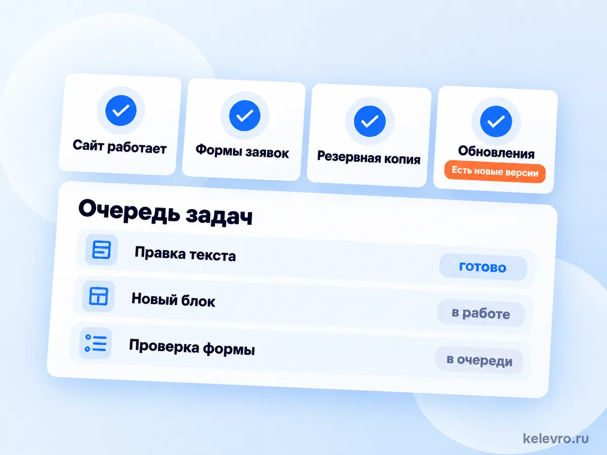 Панель поддержки сайта: что работает, очередь задач и обновления